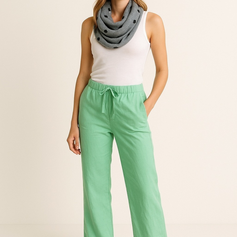 J.Crew Linen Cotton Wide Leg Pants Seafoam Green Sz 2 Drawstring Coastal preppy